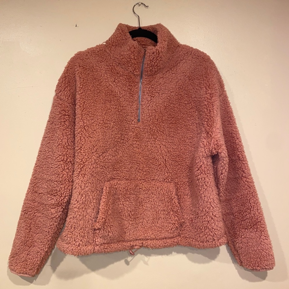 fuzzy peach quarter zip